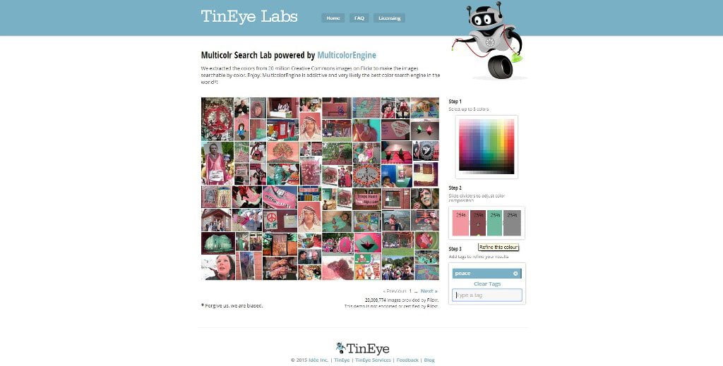 TinEye. Trovare immagini gratuite attraverso i colori